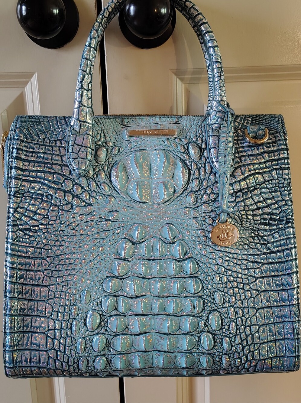 Brahmin Artic Blue Croc-Embossed  Large Caroline Satchel - Picture 4 of 5